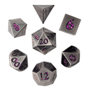 Forged Lore Antique Silver with Magenta Mica 7 Piece Metal Dice Set Accessories - Dice