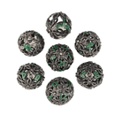 Sylvan Spheres Silver Green Hollow Metal RPG Dice Set Accessories - Dice