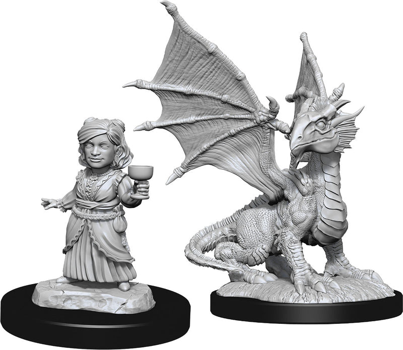 D&D Nolzur's Miniatures: Silver Dragon Wyrmling & Female Halfling (W13)
