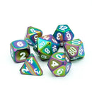 DHD 7 Piece RPG Set - Forge Scorched Rainbow Satin with White Accessories - Dice