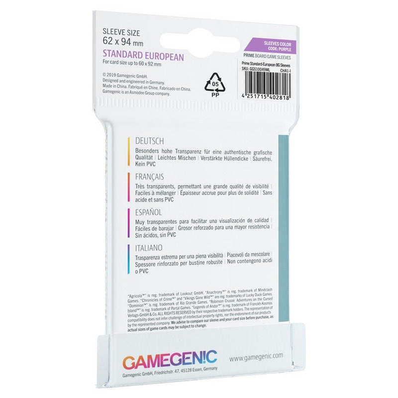 Gamegenic Prime Board Game Sleeves: Standard European Accessories - Board Game Sleeves